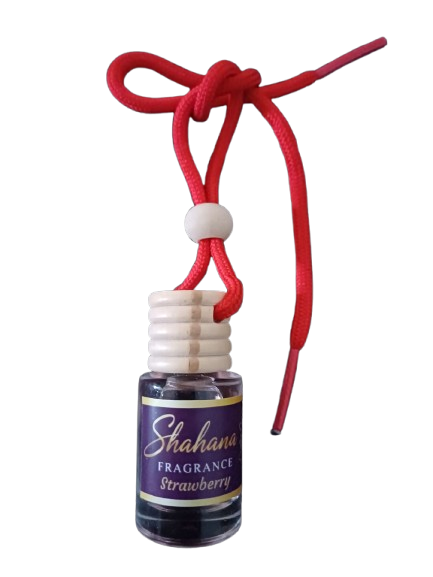 A display of various Shahana Fragrance perfume bottles